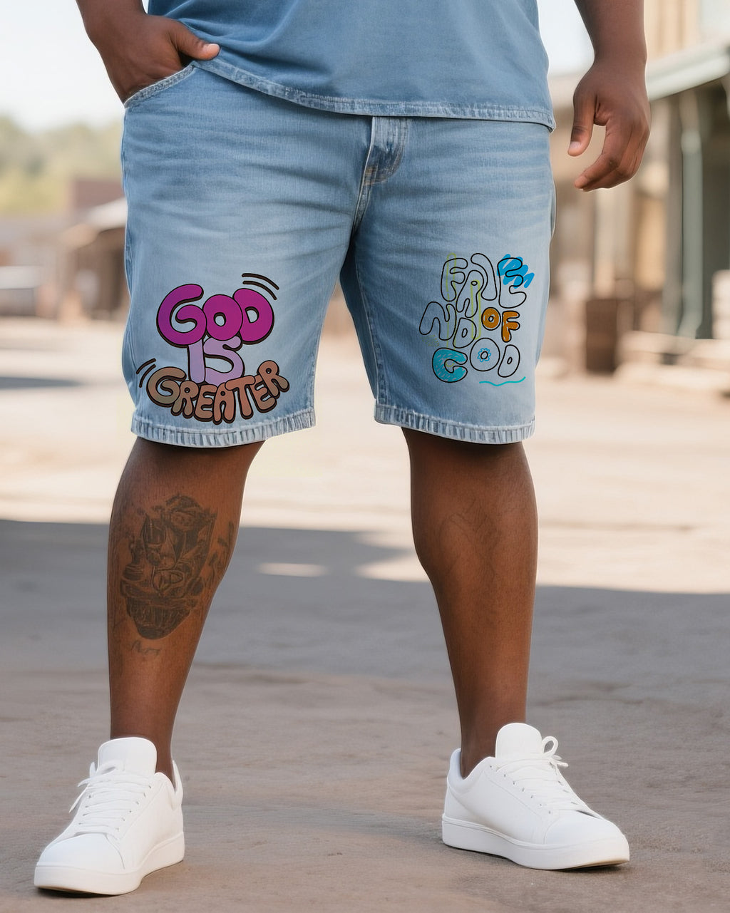 Big & Tall Denim T-Shirt Shorts Set for big men view 3