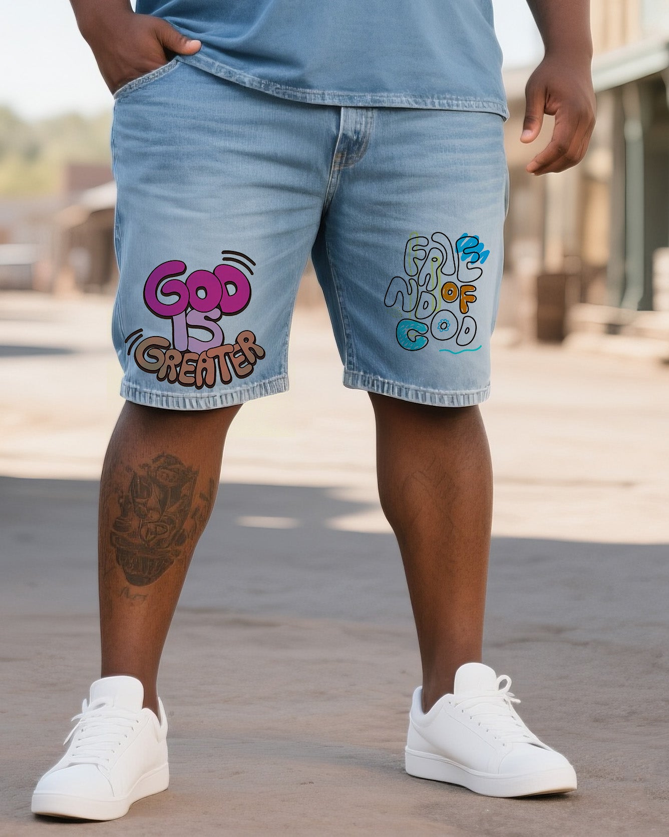 Big & Tall Denim T-Shirt Shorts Set for big men view 3