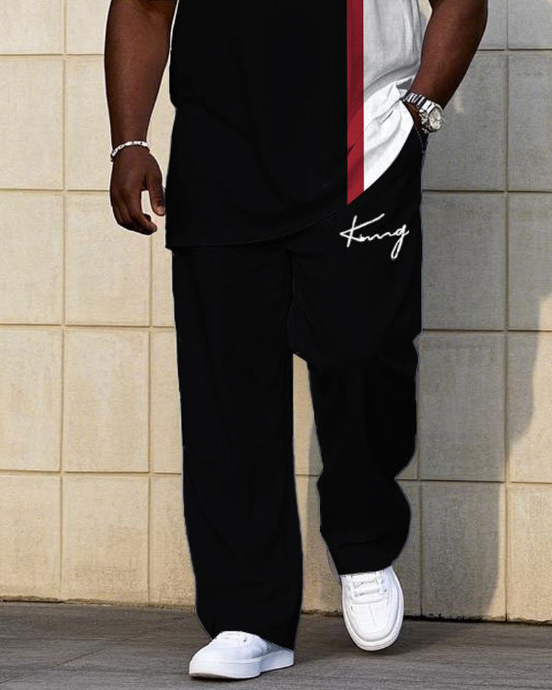 Big & Tall Black Colorblock Graphic T-Shirt Pants Set for big men view 3