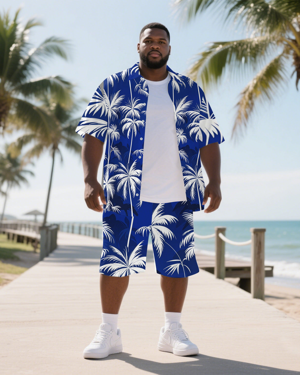 Big & Tall Hawaiian T-Shirt Shorts Set for big men view 1