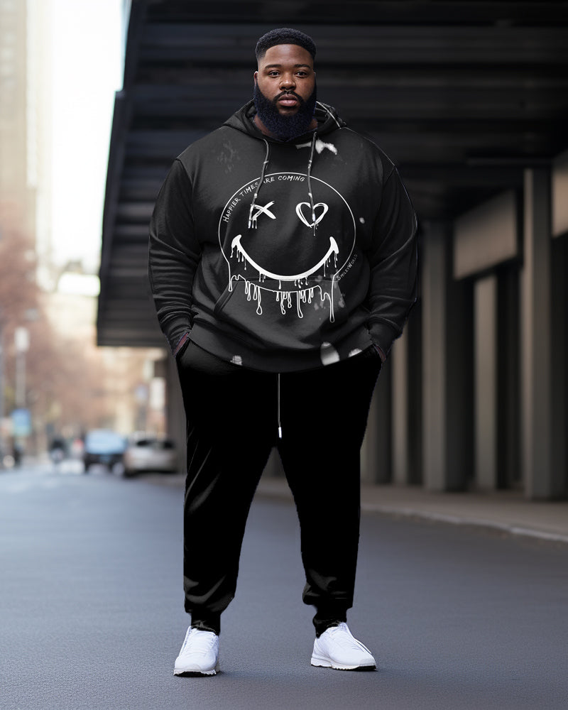 Big & Tall Black Graphic Hoodie Sweatpants Set for big men view 1