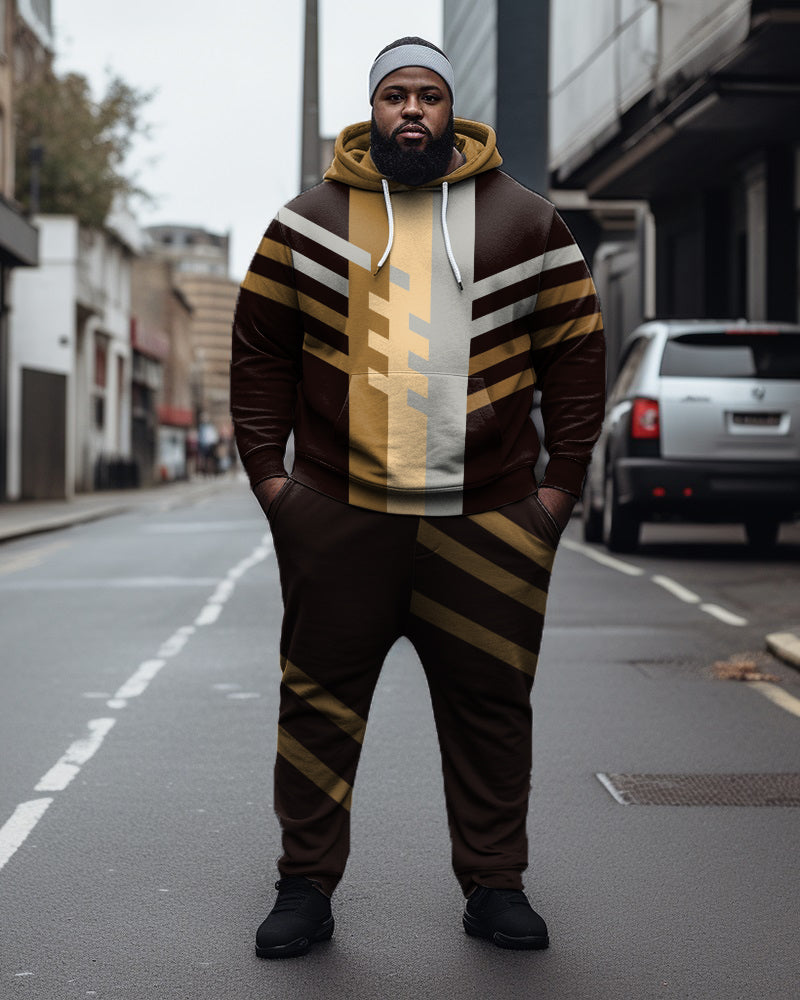 Big & Tall Colorblock Geometric Hoodie Sweatpants Set for big men view 1