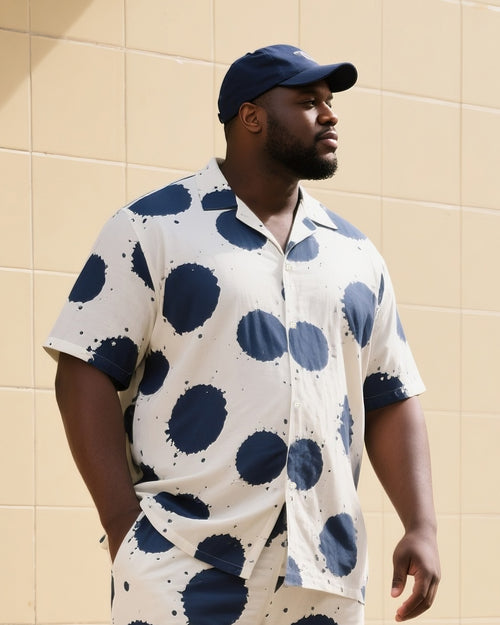 Big & Tall Blue Colorblock T-Shirt Shorts Set for big men view 2
