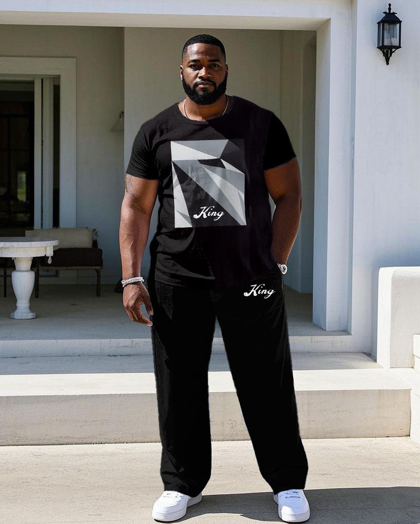 Big & Tall Black Colorblock T-Shirt Pants Set for big men view 1