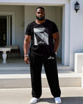 Big & Tall Black Colorblock T-Shirt Pants Set for big men view 1