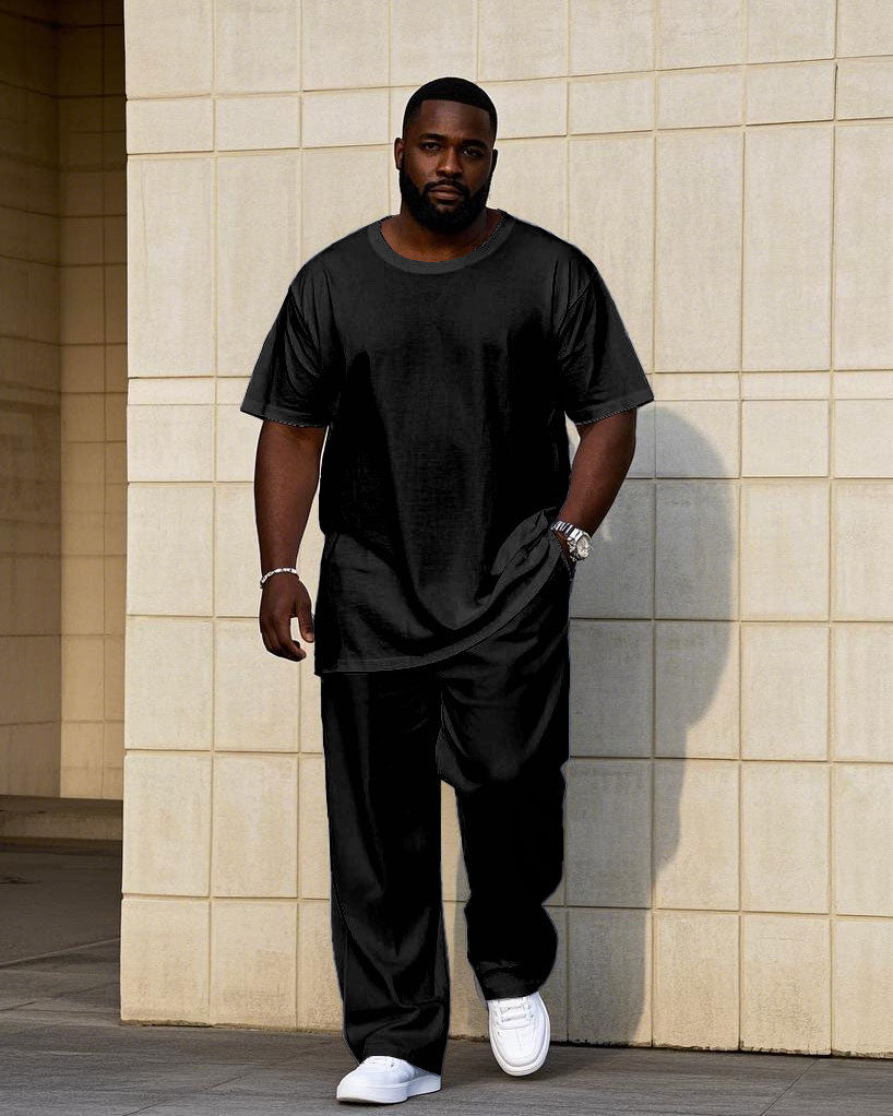 Big & Tall Solid Color Streetwear T-Shirt Pants Set for men view 3