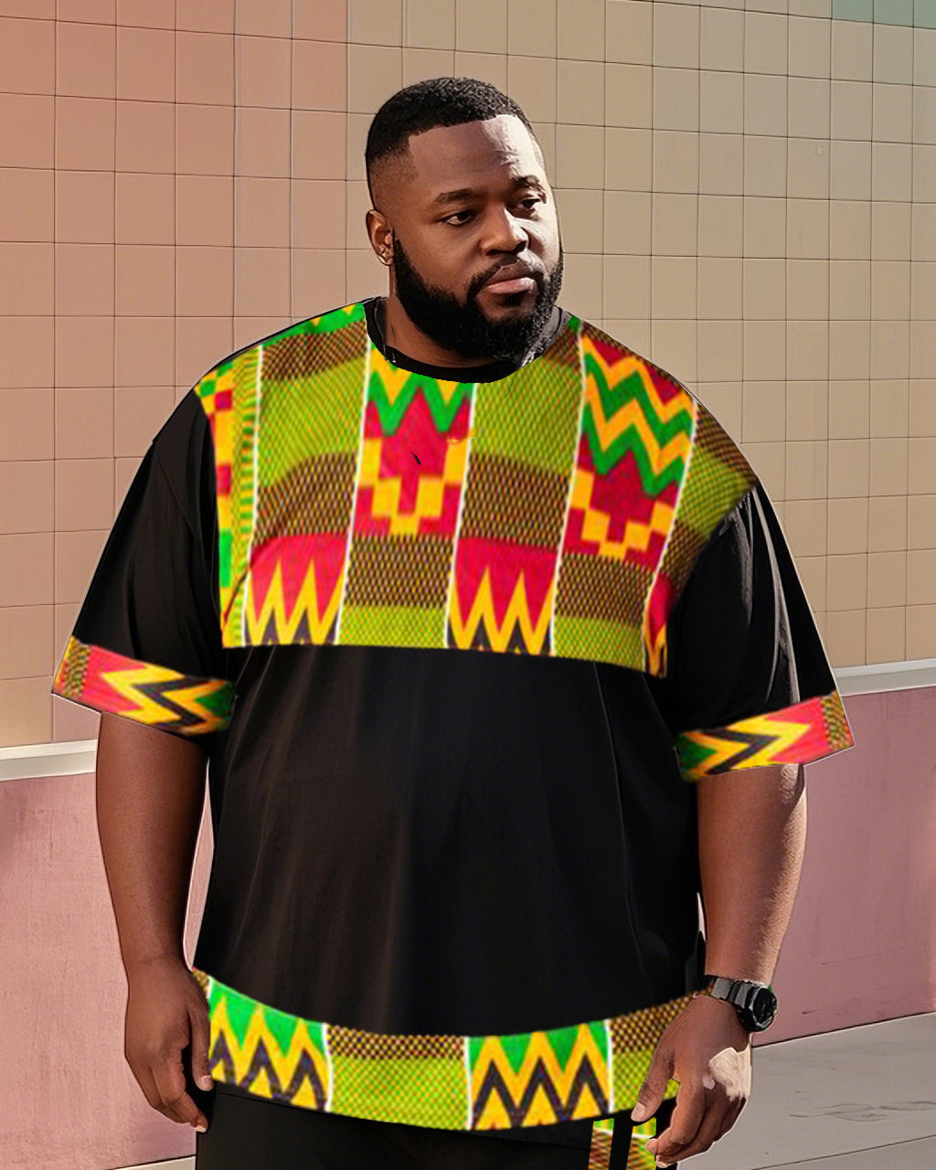 Big & Tall Colorblock Graphic Two-piece Set for big men view 2