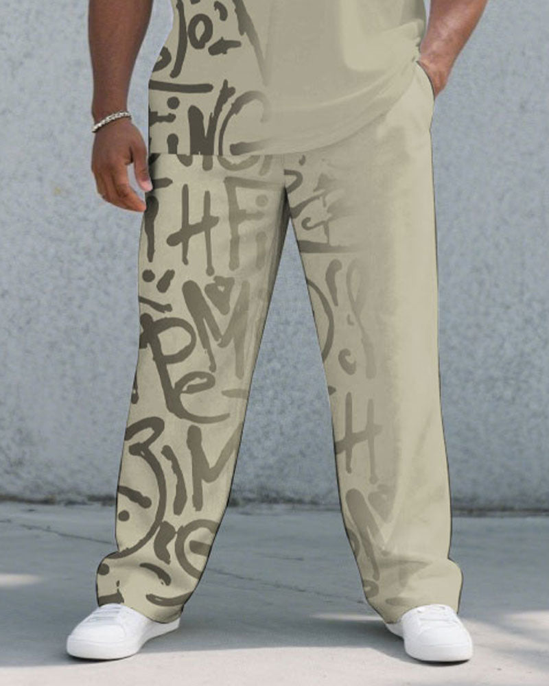 Big & Tall Khaki Gradient Graffiti T-Shirt Pants Set for big men view 3
