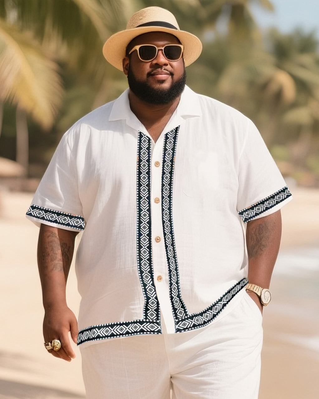 Big & Tall Striped T-Shirt Shorts Set for big men view 2