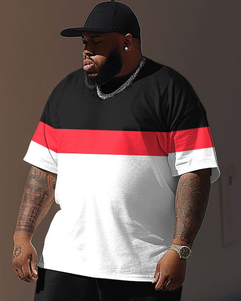 Big & Tall Black Red Colorblock Two-piece Set for big men view 2