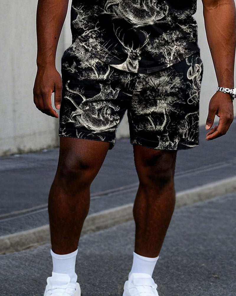 Big & Tall Black Streetwear T-Shirt Shorts Set for big men view 3