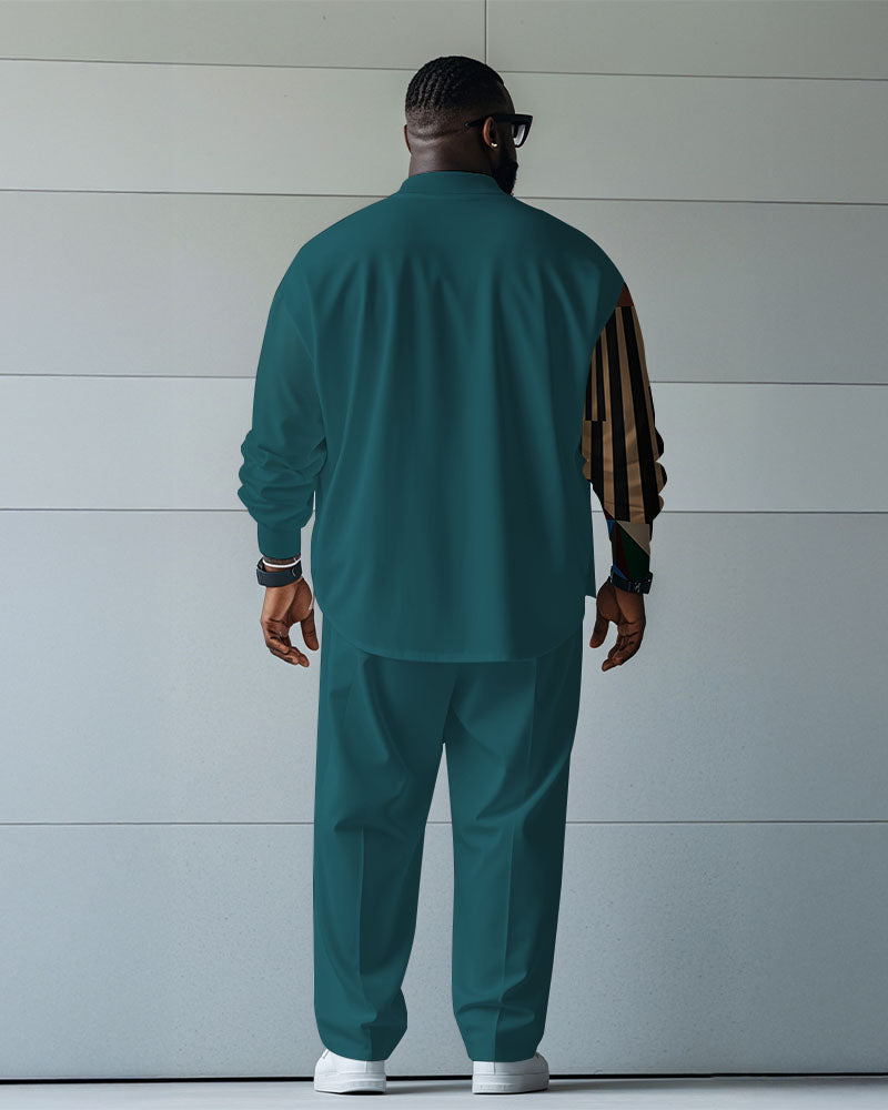 Big & Tall Blue Green Colorblock T-Shirt Pants Set for big men view 4