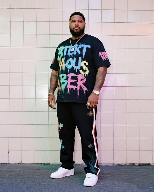 Big & Tall Graffiti Streetwear Two-piece Set for big men view 1