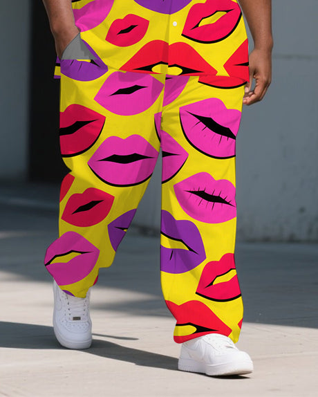 Big & Tall Red Graffiti Streetwear T-Shirt Pants Set for big men view 3