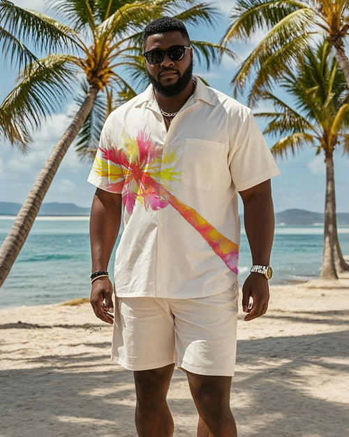 Big & Tall Hawaiian Graphic T-Shirt Shorts Set for big men view 1