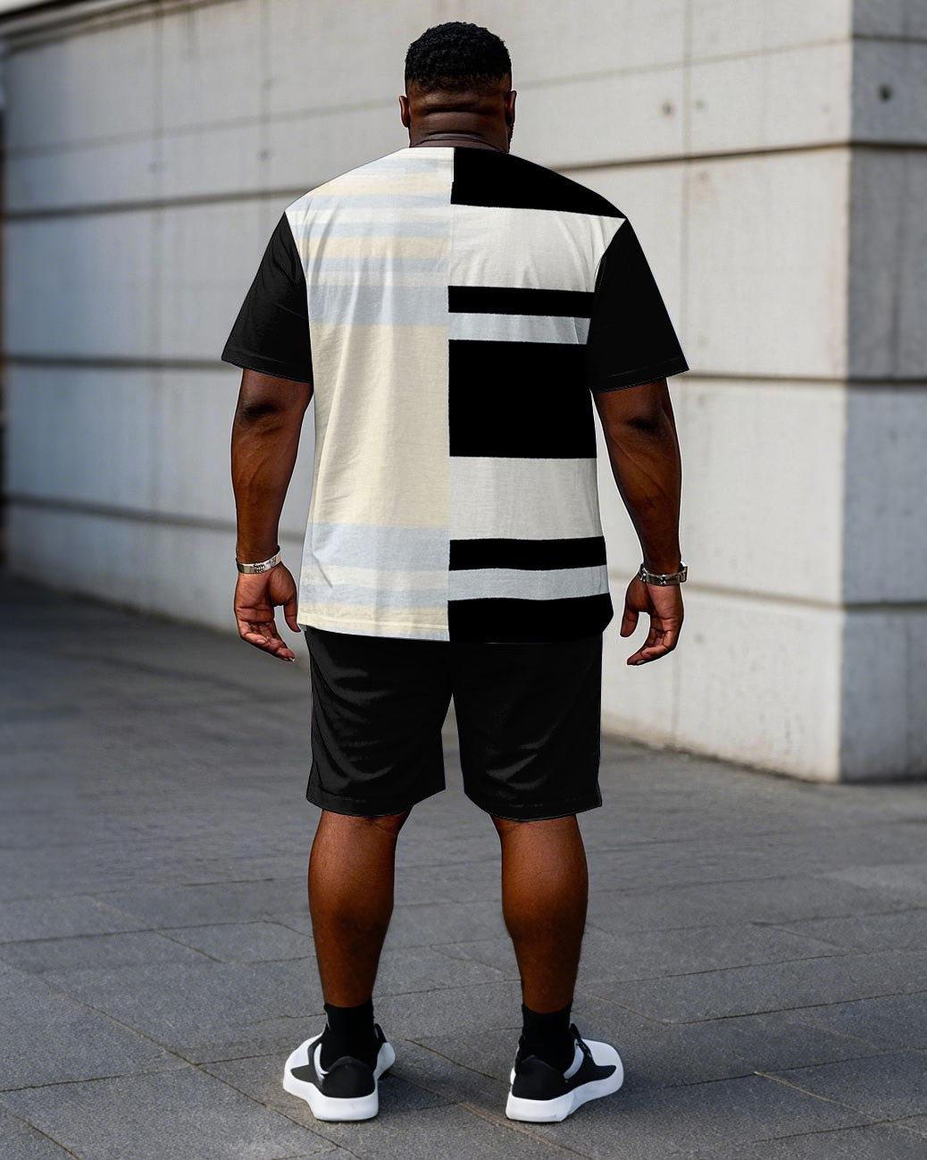 Big & Tall Black Colorblock T-Shirt Shorts Set for big men view 4