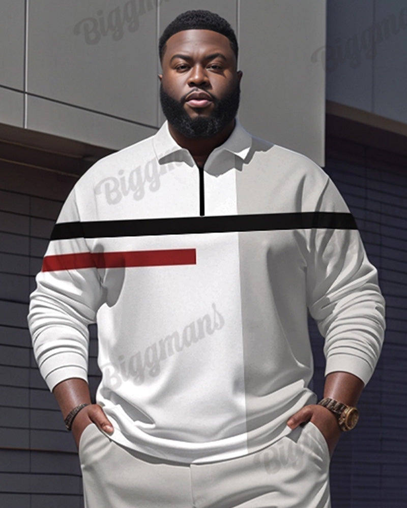 Big & Tall Gray Striped Graphic Polo Pants Set for big men view 2