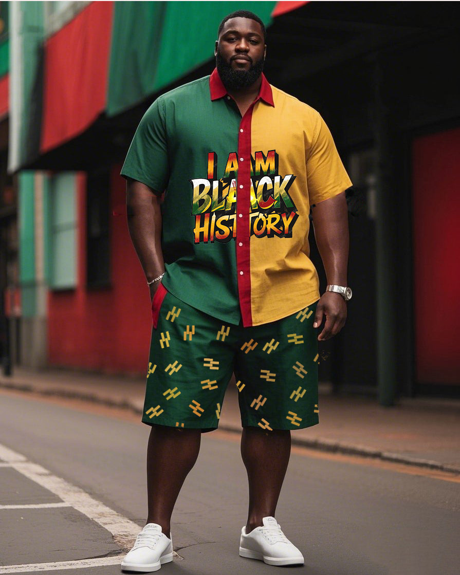 Big & Tall Green Yellow Juneteenth T-Shirt Shorts Set for big men view 1
