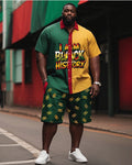 Big & Tall Green Yellow Juneteenth T-Shirt Shorts Set for big men view 1