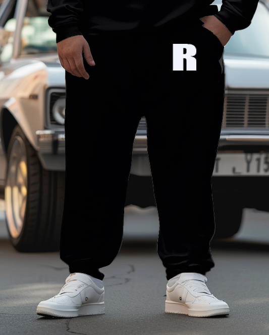 Big & Tall Black Graphic Hoodie Sweatpants Set for big men view 3