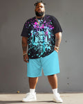 Big & Tall Graffiti Streetwear T-Shirt Shorts Set for big men view 2