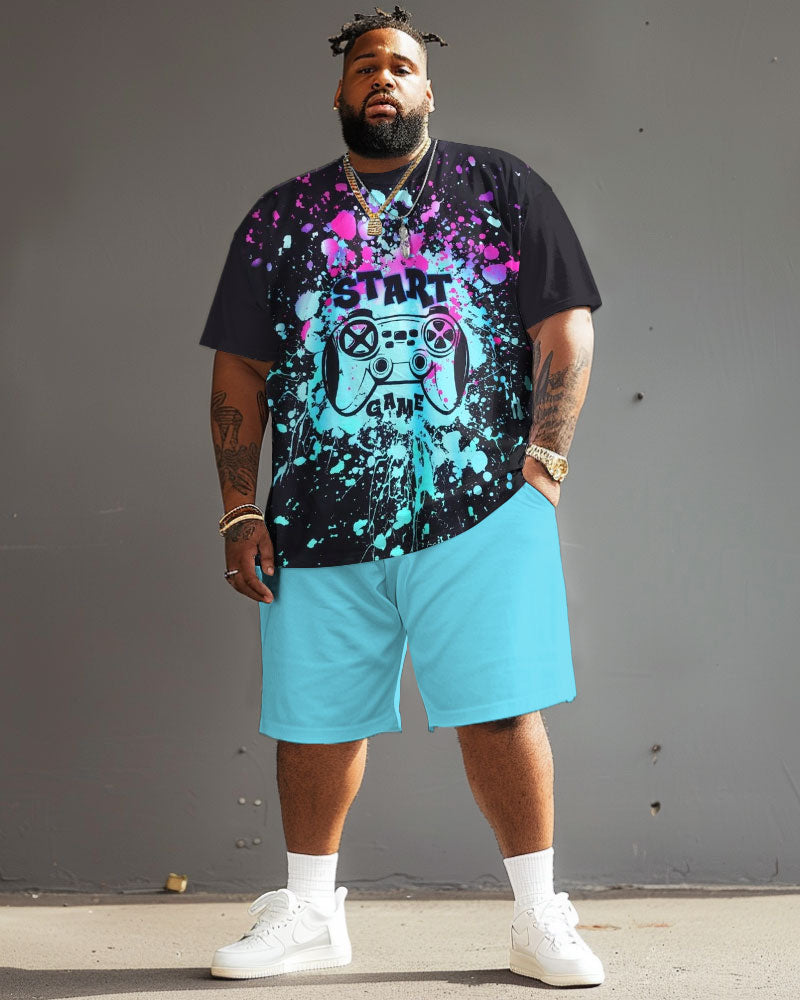 Big & Tall Graffiti Streetwear T-Shirt Shorts Set for big men view 2