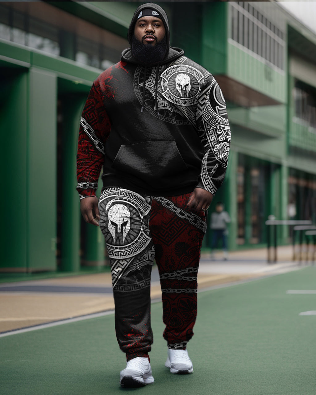 Big & Tall Graphic Skull Hoodie Sweatpants Set for big men view 1