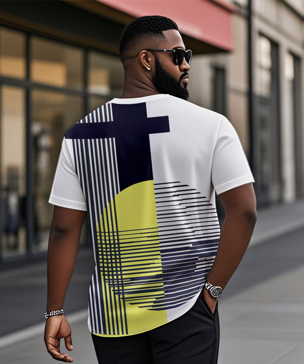 Big & Tall Colorblock Geometric Striped T-Shirt for big men view 2