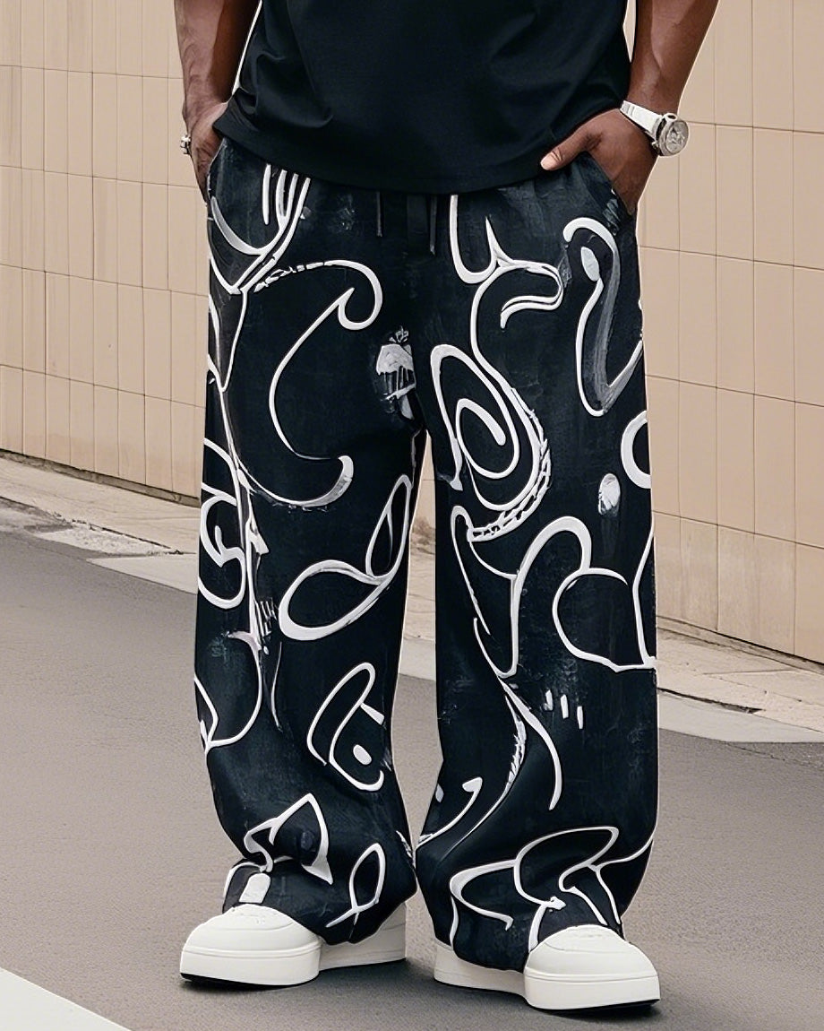 Big & Tall Striped Graffiti Vest Pants Set for big men view 3