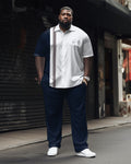 Big & Tall Striped Business Casual Shirt Pants Set for big men view 1