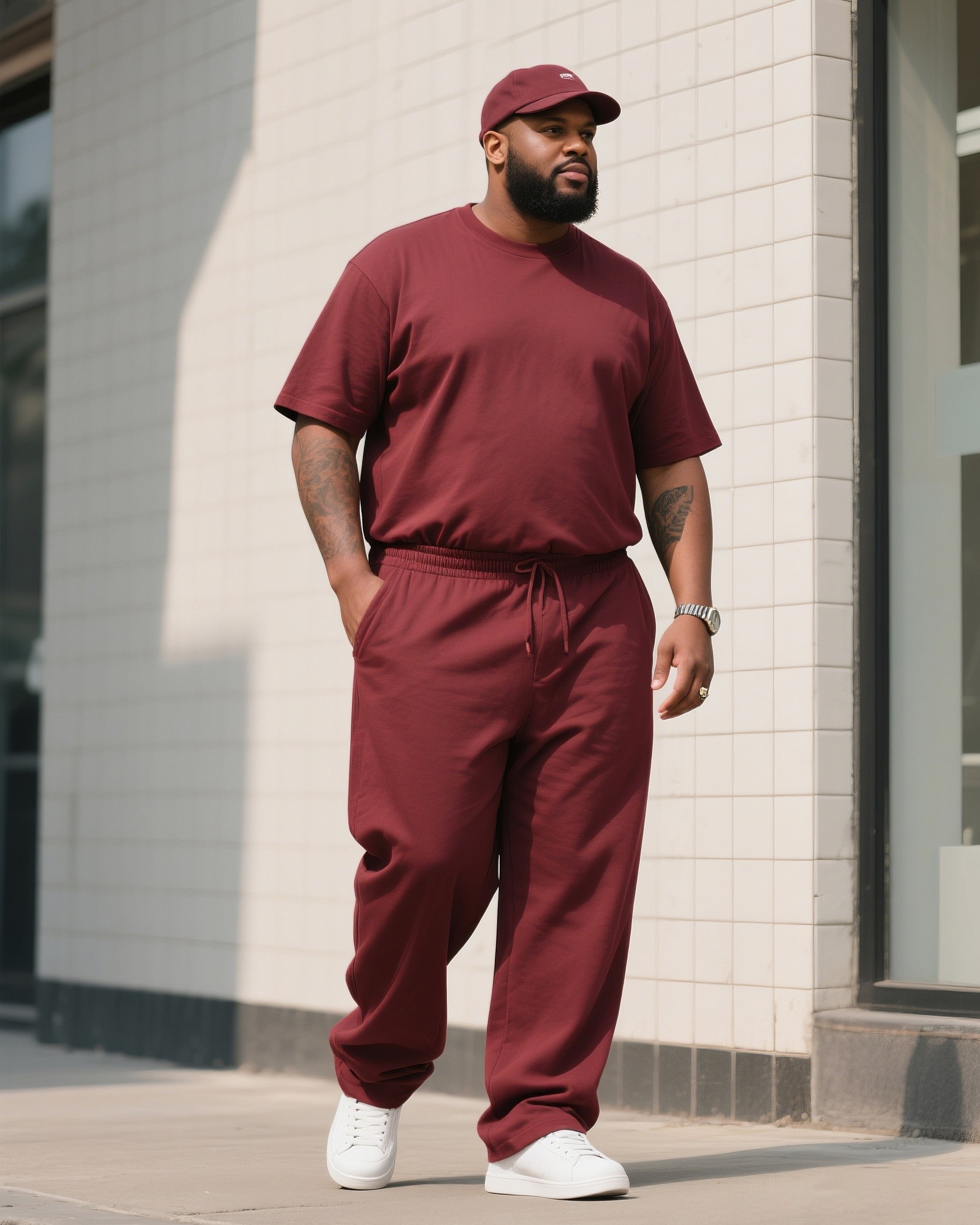 Big & Tall Solid Color T-Shirt Pants Set for big men view 10