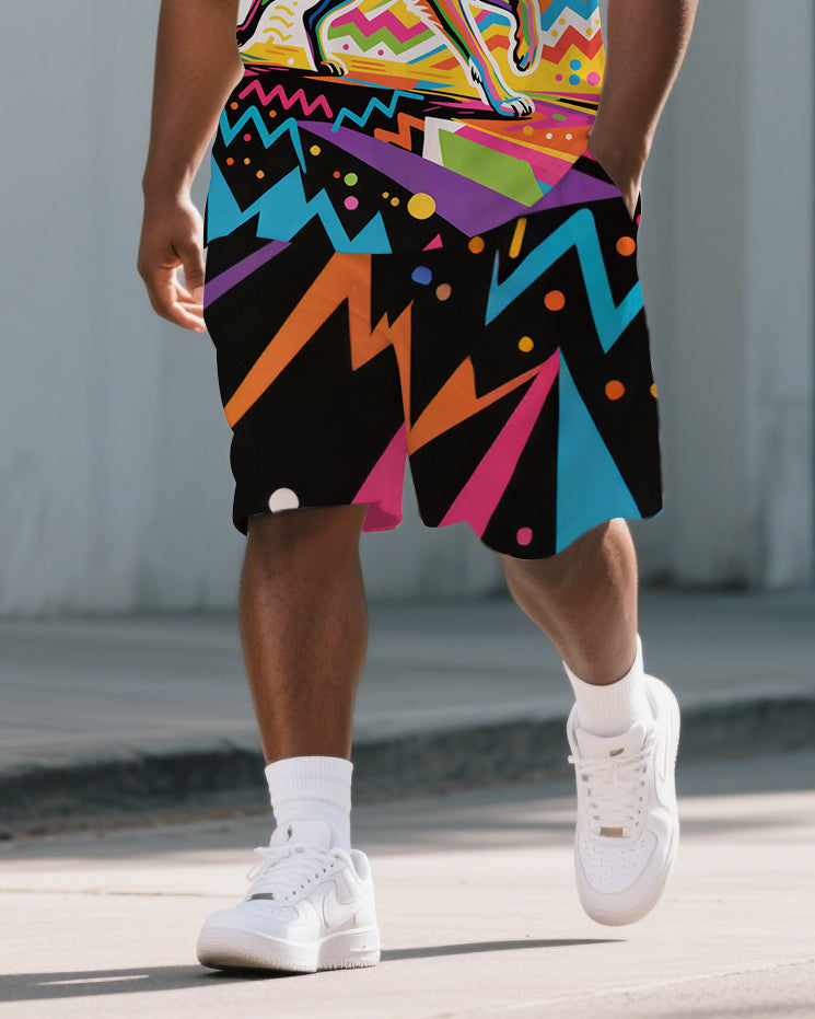 Big & Tall Geometric Polo Shorts Set for big men view 3