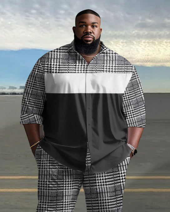 Big & Tall Black Plaid Striped Long Sleeve Shirt for big men view 2
