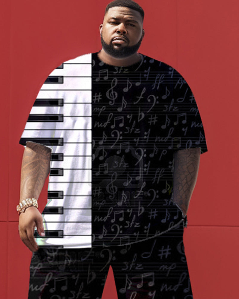 Big & Tall Black White Graphic Two-piece Set for big men view 2
