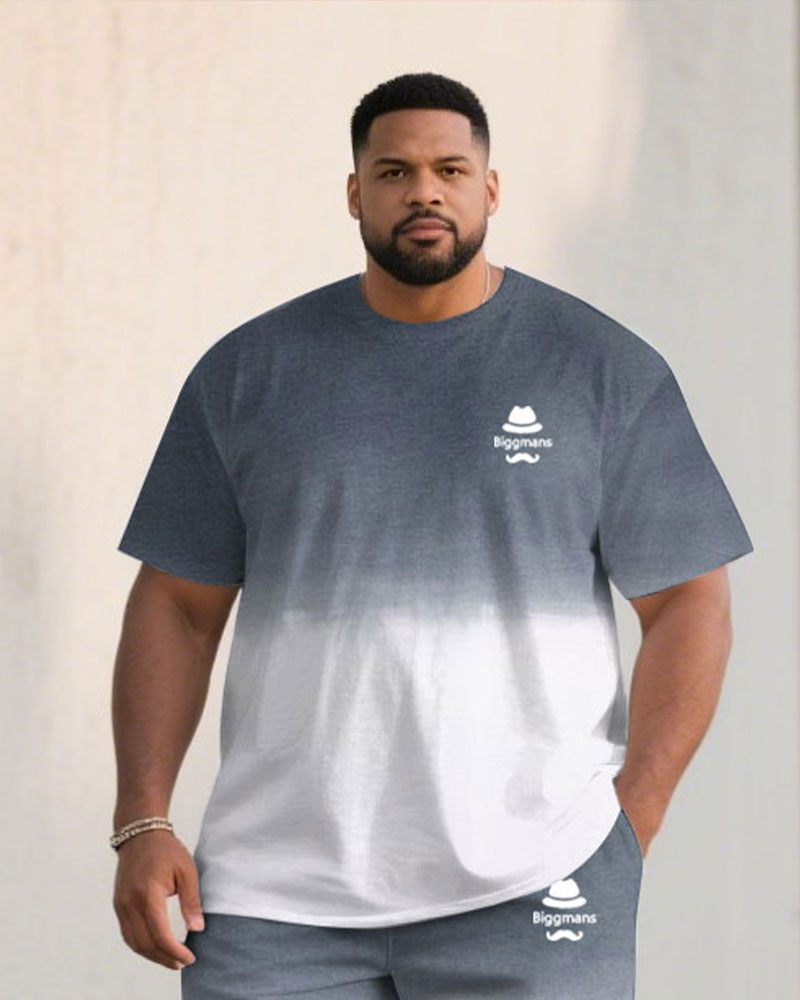 Big & Tall White Gray Gradient T-Shirt Shorts Set for big men view 2