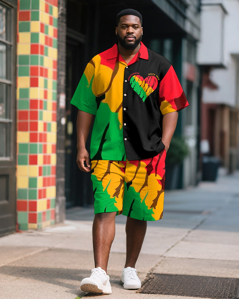 Big & Tall Juneteenth Graphic T-Shirt Shorts Set for big men view 1