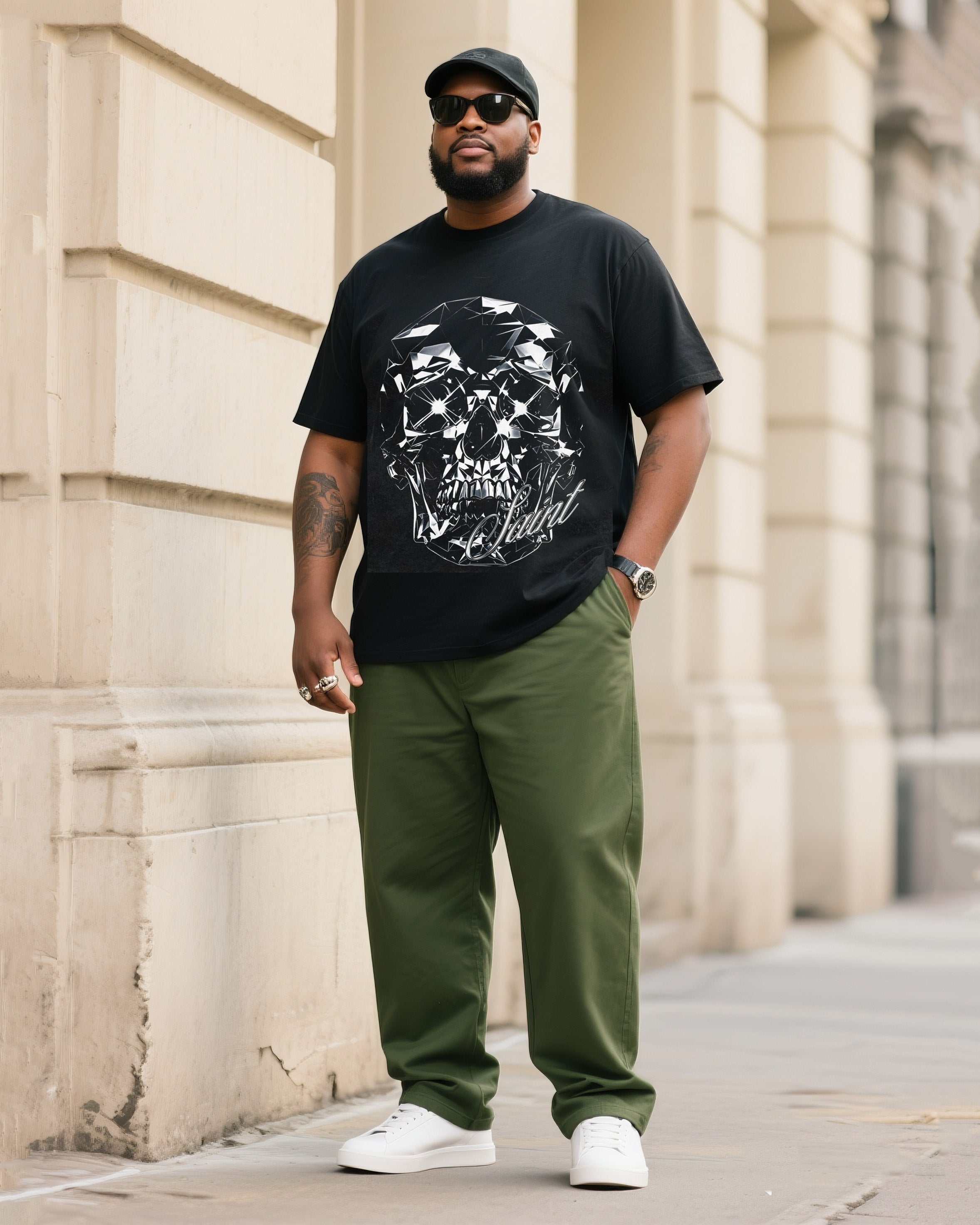 Big & Tall Streetwear Skull T-Shirt Pants Set for big men view 2