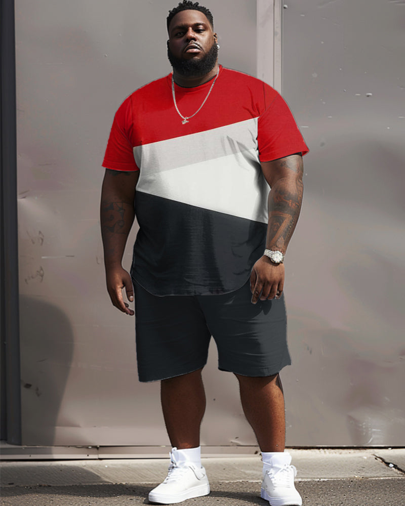Big & Tall Black Red Streetwear T-Shirt Shorts Set for big men view 2
