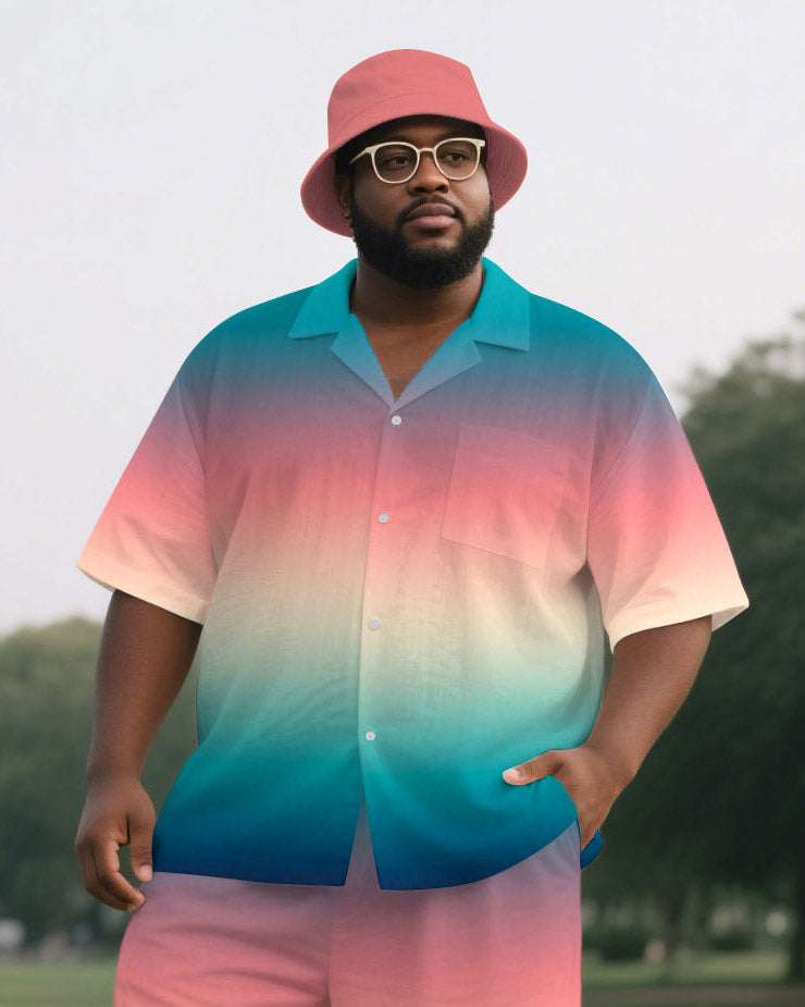 Big & Tall Pink Gradient Shirt Pants Set for big men view 1