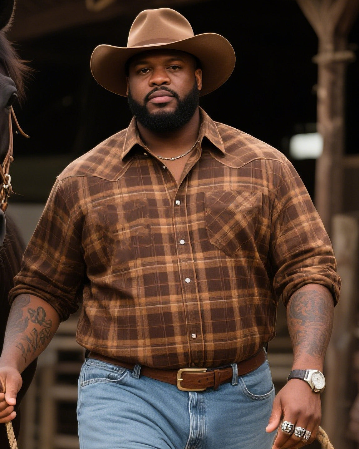 Big & Tall Brown Western Denim Jeans for big men view 2