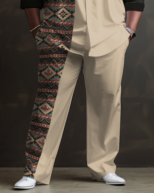 Big & Tall Geometric Smiley Shirt Pants Set for big men view 3