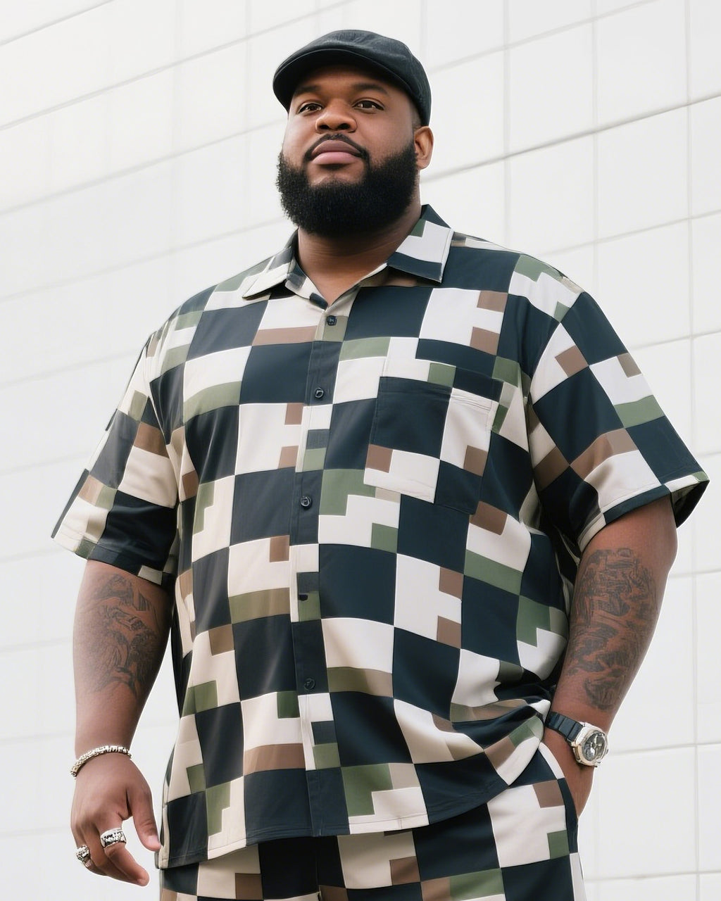 Big & Tall Camouflage T-Shirt Shorts Set for big men view 2