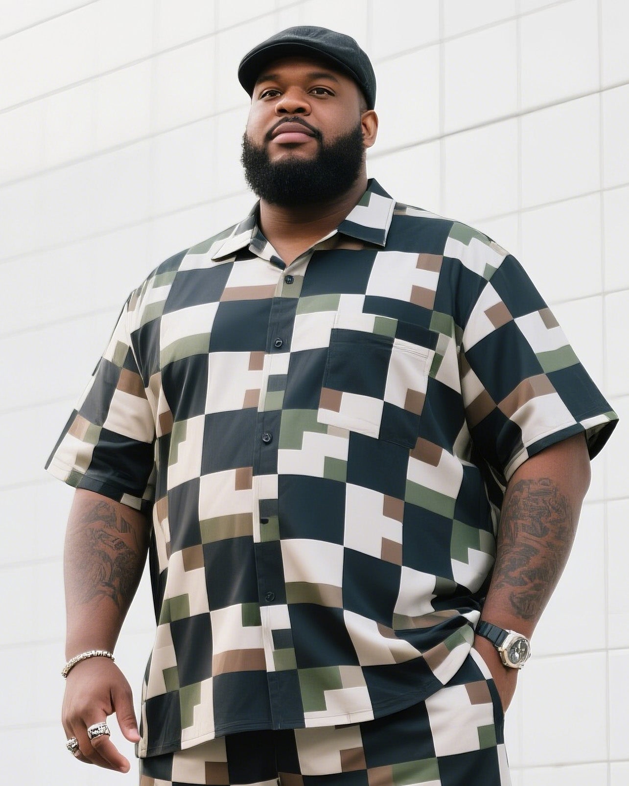 Big & Tall Camouflage T-Shirt Shorts Set for big men view 2