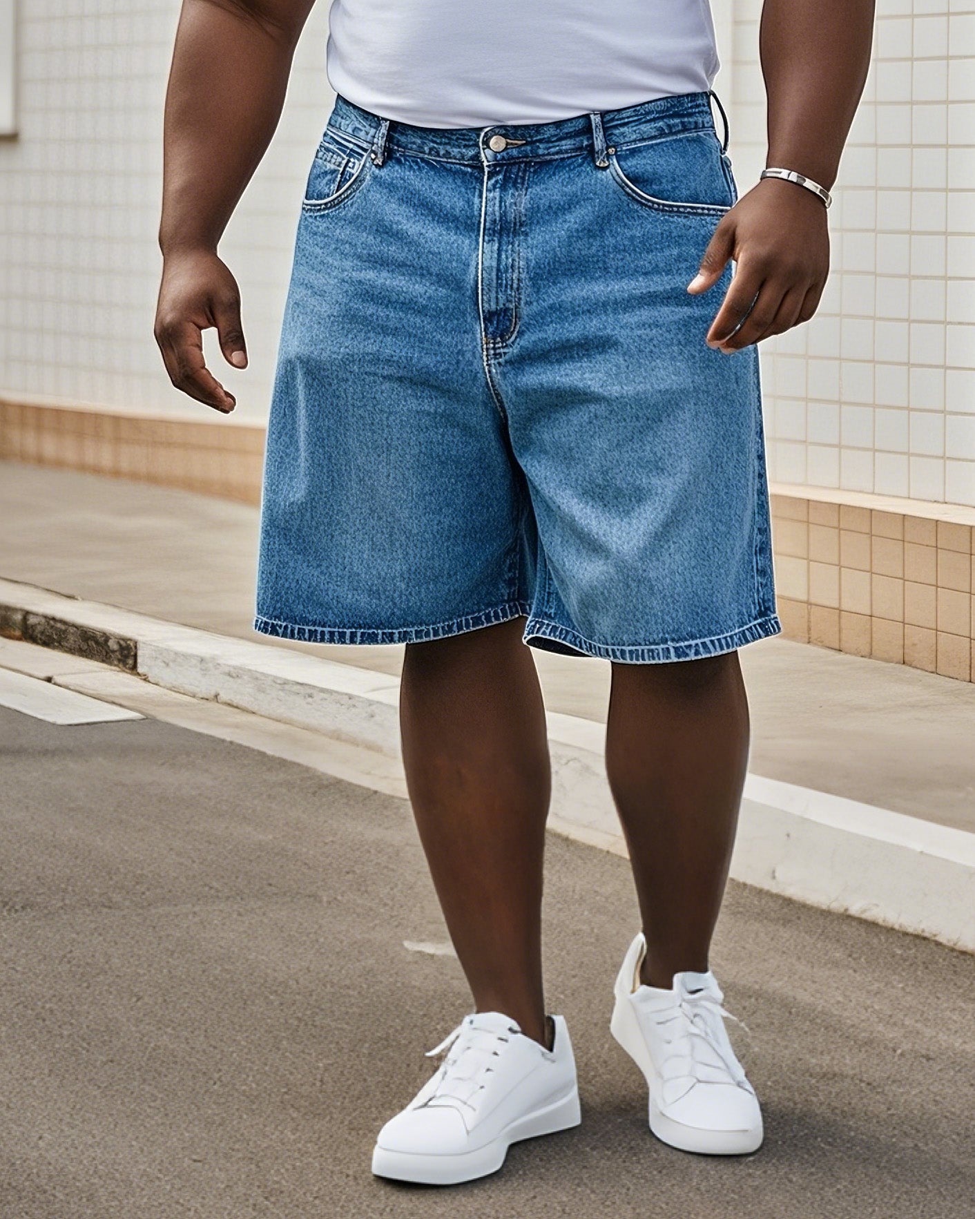 Big & Tall Blue Denim Washed Shorts for big men