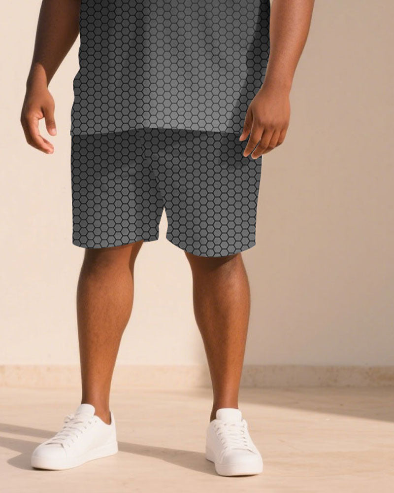 Big & Tall Black Gray Gradient T-Shirt Shorts Set for big men view 3