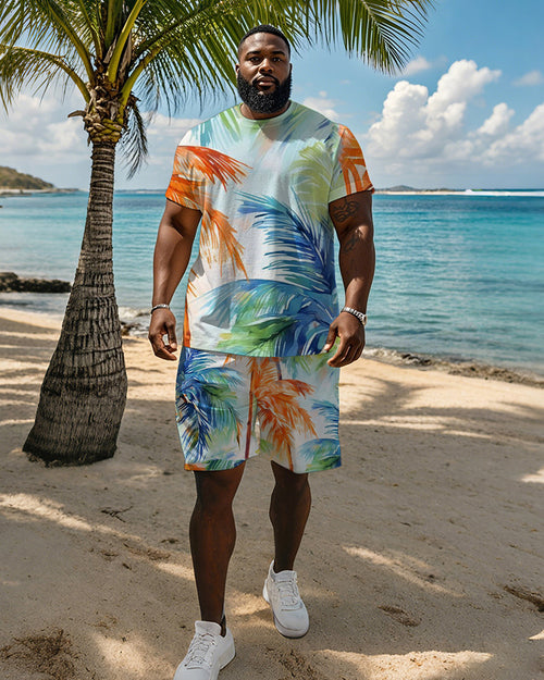 Big & Tall Hawaiian Graphic T-Shirt Shorts Set for big men view 1