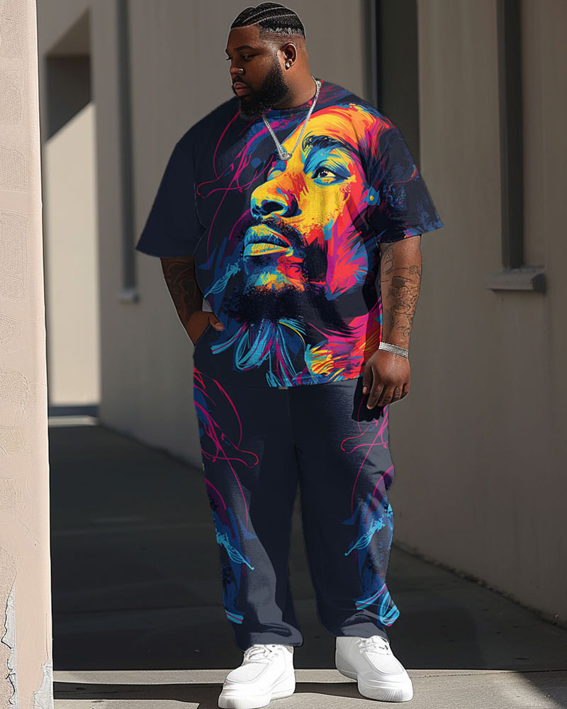 Big & Tall Geometric Graphic T-Shirt Pants Set for big men view 1