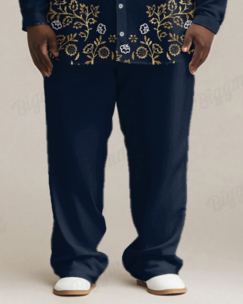 Big & Tall Blue Graphic Floral T-Shirt Pants Set for big men view 3
