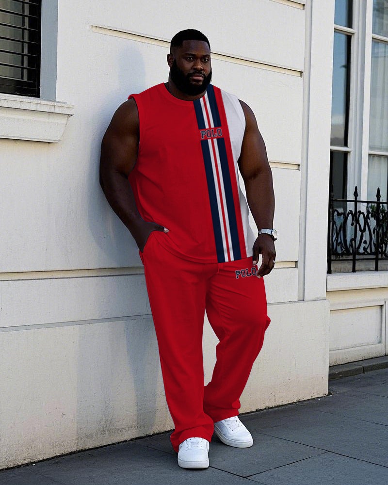Big & Tall Black Colorblock Striped Vest Pants Set for big men view 1