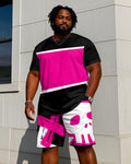Big & Tall Black Pink Streetwear T-Shirt Shorts Set for big men view 1